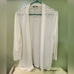 Basic Editions white lace shoulder cardigan